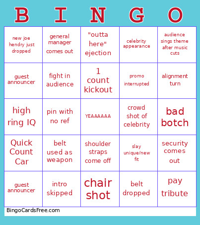 Wrassling Bingo Card