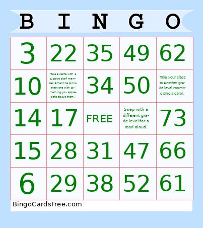 WRE Christmas Bingo