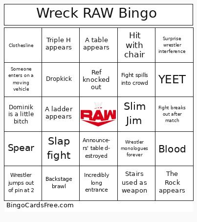 Wreck Raw Bingo