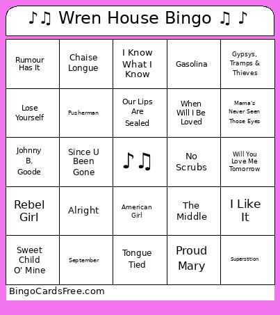 ♪♫ Wren House ♫ ♪ Bingo Card