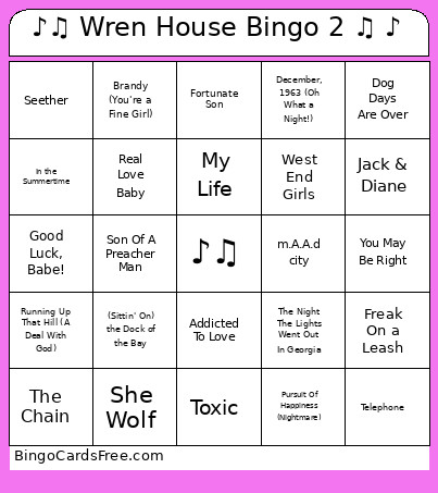♪♫ Wren House 2 ♫ ♪ Bingo Card