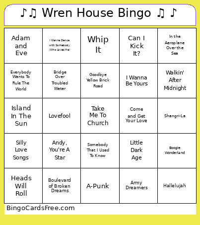 ♪♫ Wren House ♫ ♪ Bingo Card