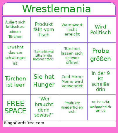Wrestlemania Bingo Card
