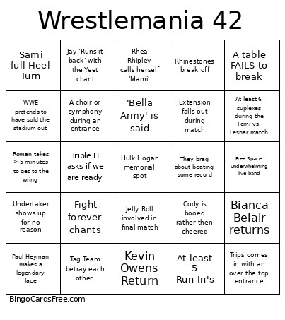 Wrestlemania 42 Bingo Card 3