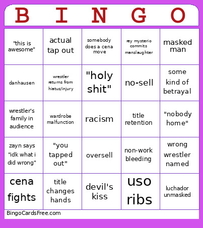 WrestleMania Bingo Card