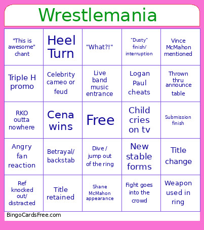 Wrestlemania Bingo Card