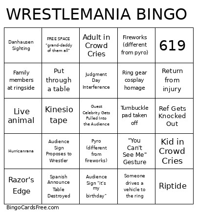 WRESTLEMANIA Bingo Card