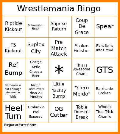 Wrestlemania Bingo Card 2