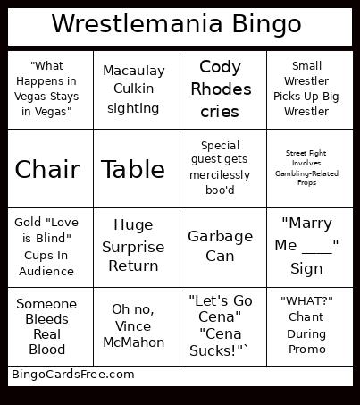 Wrestlemania Bingo Card
