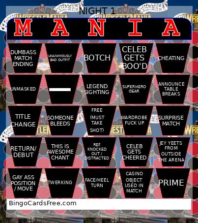 WRESTLEMANIA NIGHT 1 Bingo Card