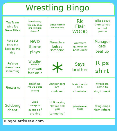Wrestling Bingo Card