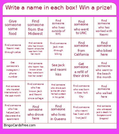 Write A Name In Each Box! Win A Prize! Bingo Card