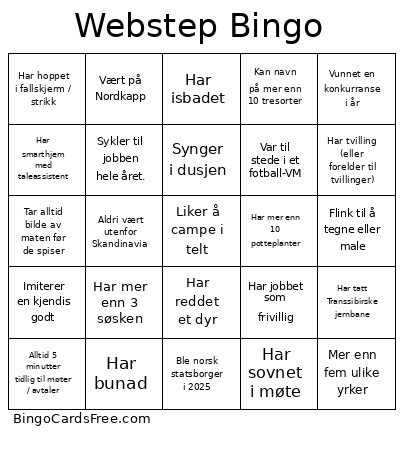 WS Nyttårsmiddag Bingo Card