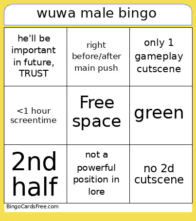 Wuwa Male Bingo Card