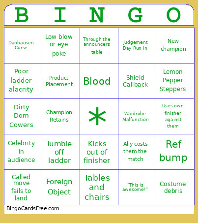 WWE Summerslam Night 2 Bingo Card