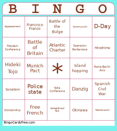 WWII Review Bingo Card