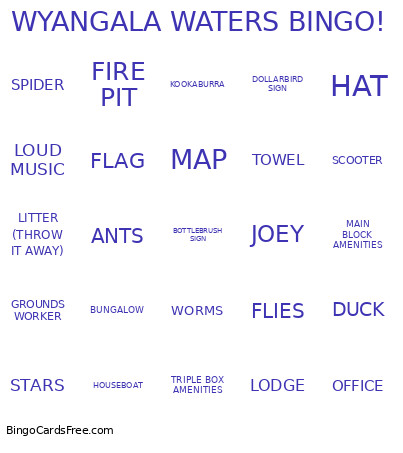 WYANGALA WATERS ! Bingo Card