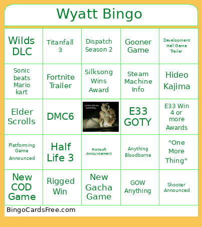 Wyatt Bingo Card