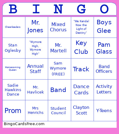 Wymore High Bingo Card
