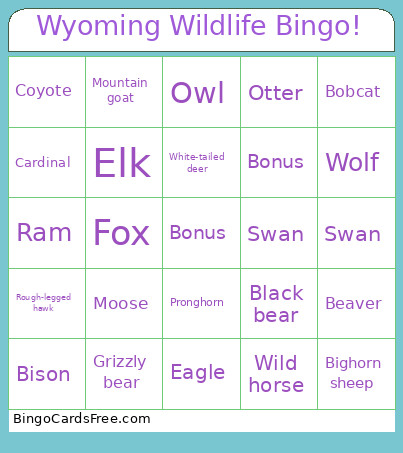 Wyoming Wildlife ! Bingo Card