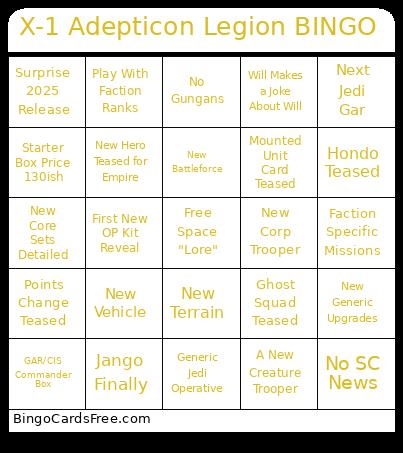 X-1 Adepticon Legion Bingo Card