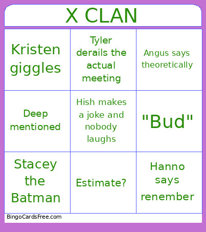 X CLAN Bingo Card