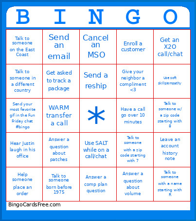 X2O Bingo Card 2