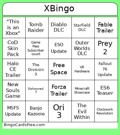 Xbox :) Bingo Card