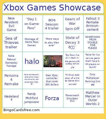 Xbox Games Showcase Bingo
