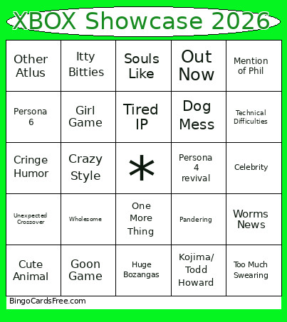 XBOX Showcase 2026 Bingo Card