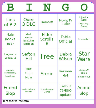 Xbox Showcase Bingo Card