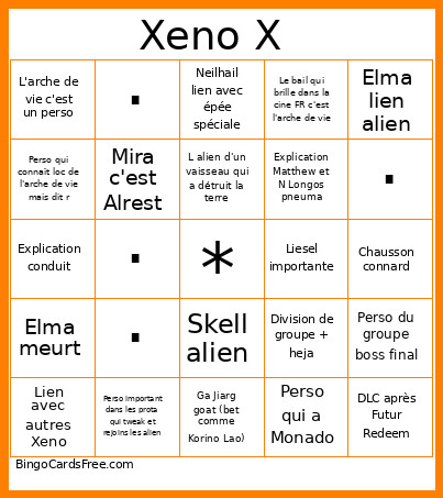 Xeno X Bingo Card