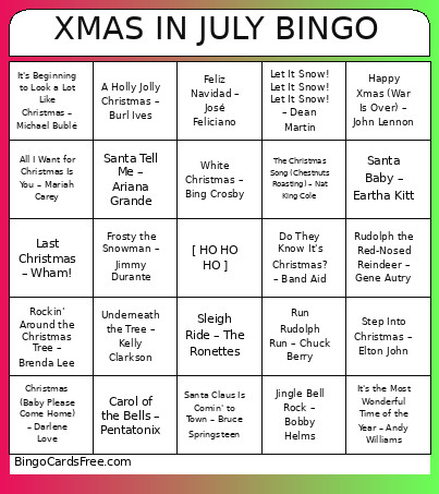 XMAS IN JULY Bingo Card