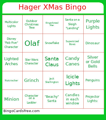 XMAS Lights Bingo Card 2