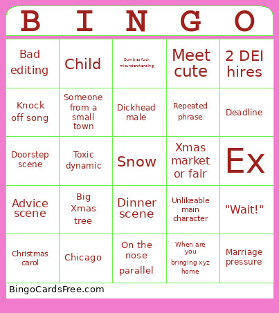 Xmas Romance Movie Bingo Card