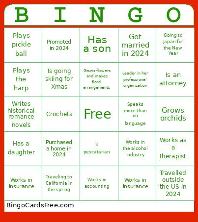 Xmas Tea Bingo Card