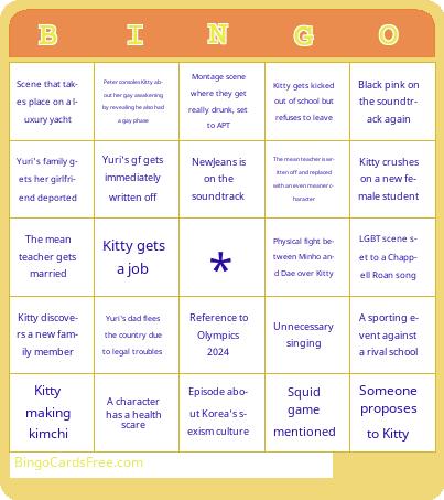 XO Kitty Season 2 Watch Party Bingo