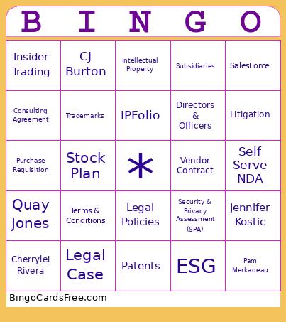 Xperi Legal Bingo Card