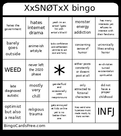 XxSNØTxX Bingo Card