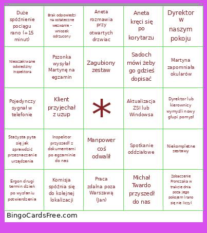 Xxxxx Bingo Card