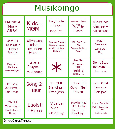 Y&A Musik Bingo Card