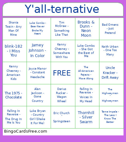 Y'all-ternative Bingo Card