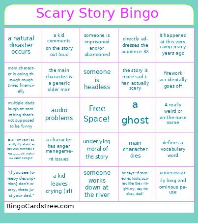Y-Guides Scary Story Bingo