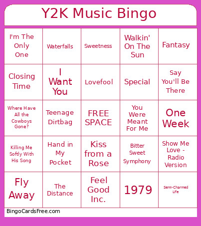Y2K Music - AG Bingo Card