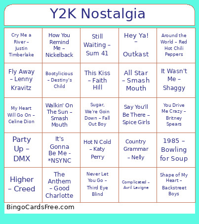 Y2K Nostalgia Bingo Card