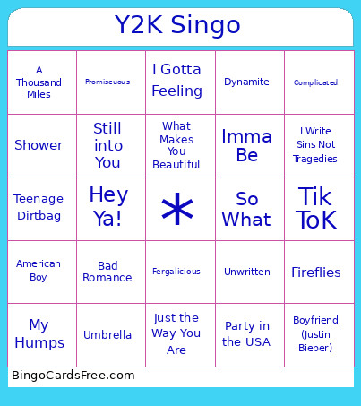 Y2K Singo Bingo Card