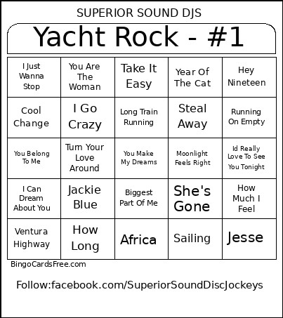 Yacht Rock! - #1 Bingo Card