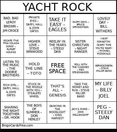 YACHT ROCK Bingo Card