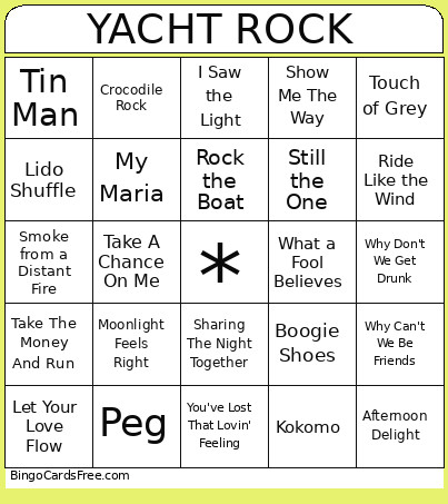 YACHT ROCK Bingo Card