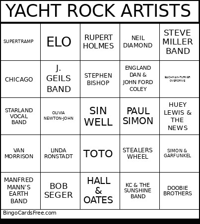 YACHT ROCK ARTISTS Bingo Card